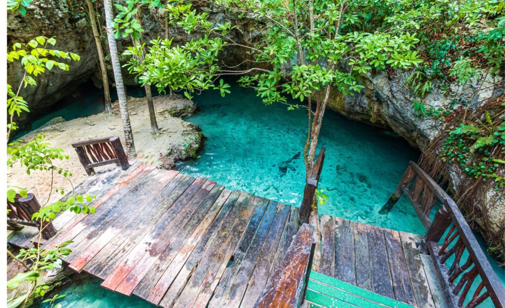 Paradisiacal cenote with crystal-clear water and no people