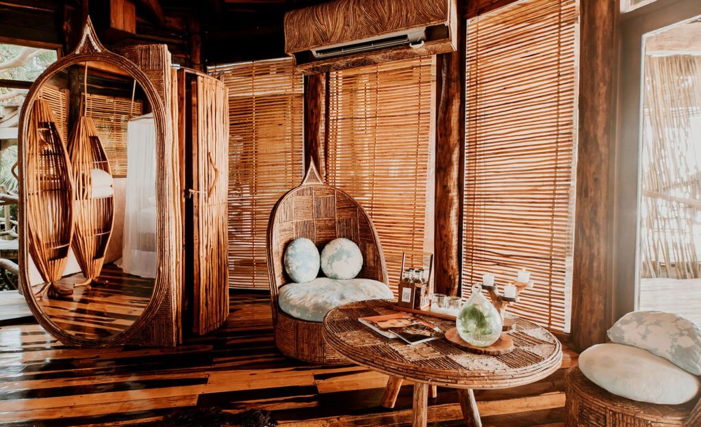 Stylish room with elegant wooden decor and modern design.