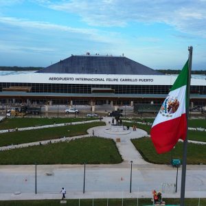A view of Tulum International Airport, showcasing its sleek design and new travel hub in Quintana Roo.
