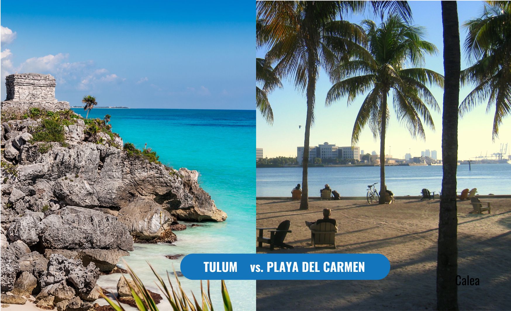 A comparison of Tulum (left) and Playa del Carmen (right), showcasing the unique charm of each Riviera Maya destination.